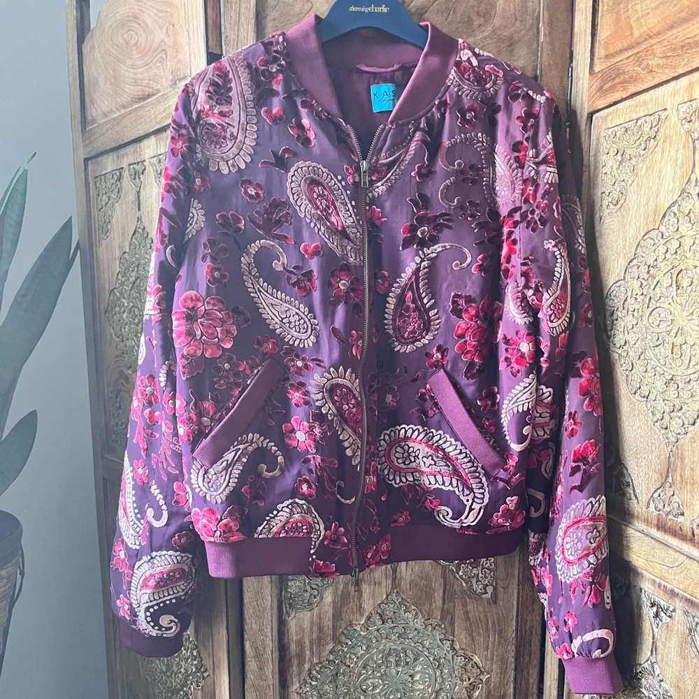 Bomber jacket with velvet paisley detail